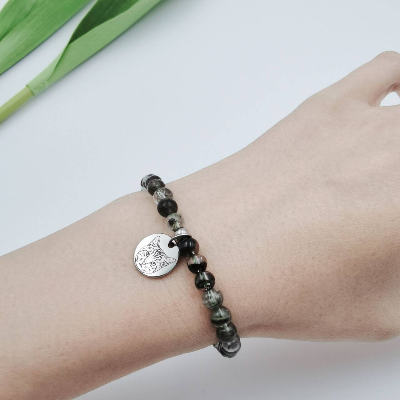 Moss Agate Energy Bracelet (Personalized Pet Portrait)