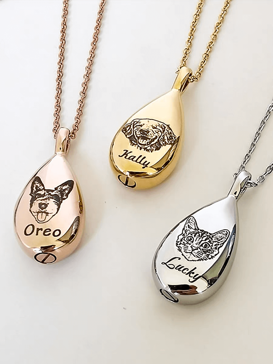 Custom Pet Face Mini Perfume Bottle Necklace™ with Memorial Fur ( Ashes )