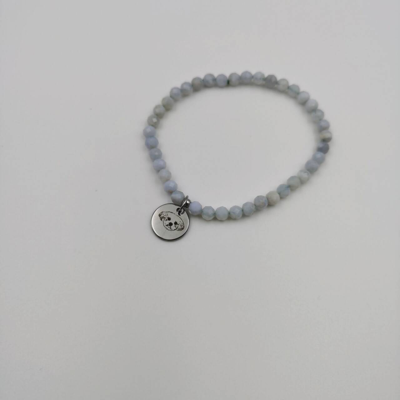 Blue Chalcedony Energy Bracelet (Personalized Pet Portrait)