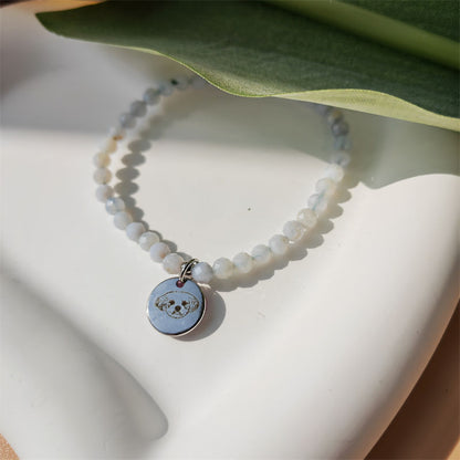 Blue Chalcedony Energy Bracelet (Personalized Pet Portrait)